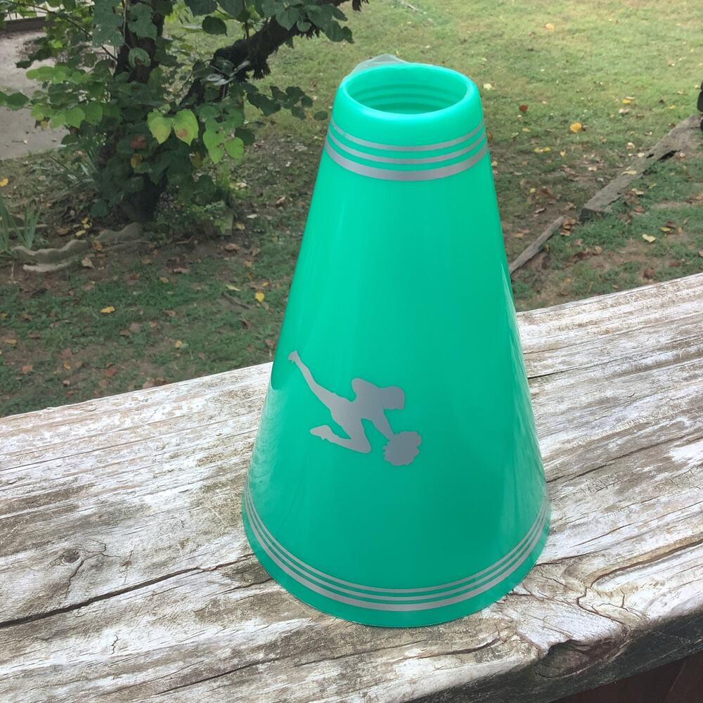 7" Teal Green Plastic Megaphone Silver Cheerleader Silhouette Cheer Squad Spirit